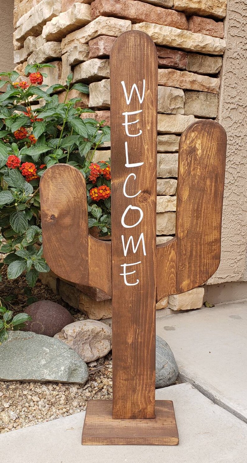 Cactus Sign Wood Cactus Front Door Sign Standing Cactus Etsy