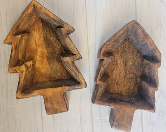 Small Carved Wood Christmas Tree Bowl | Wood Christmas Tree Bowl | Rustic Farmhouse Tree | Rustic Christmas Tree