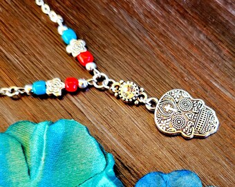 Sugarskull Necklace / Sugar Skull Necklace / Bead Necklace / Boho Necklace /  Turquoise Jewelry / Gift for Her