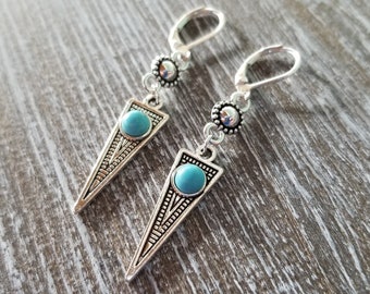 Southwestern Bead Earrings / Boho Earrings / Hippie Earrings / Southwestern Earrings / Turquoise Earrings / Drop Earrings / Silver Beads
