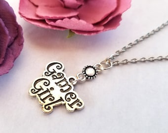 Gamer Girl Necklace / Silver Necklace / Geek Necklace / Bohemian Necklace / Boho Necklace / Gamer Gift / Gift for Gamer