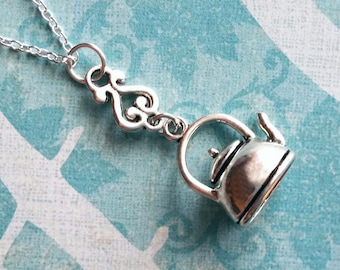 Teapot Necklace / Tea Necklace / Victorian Necklace / Silver Teapot / Bohemian Necklace