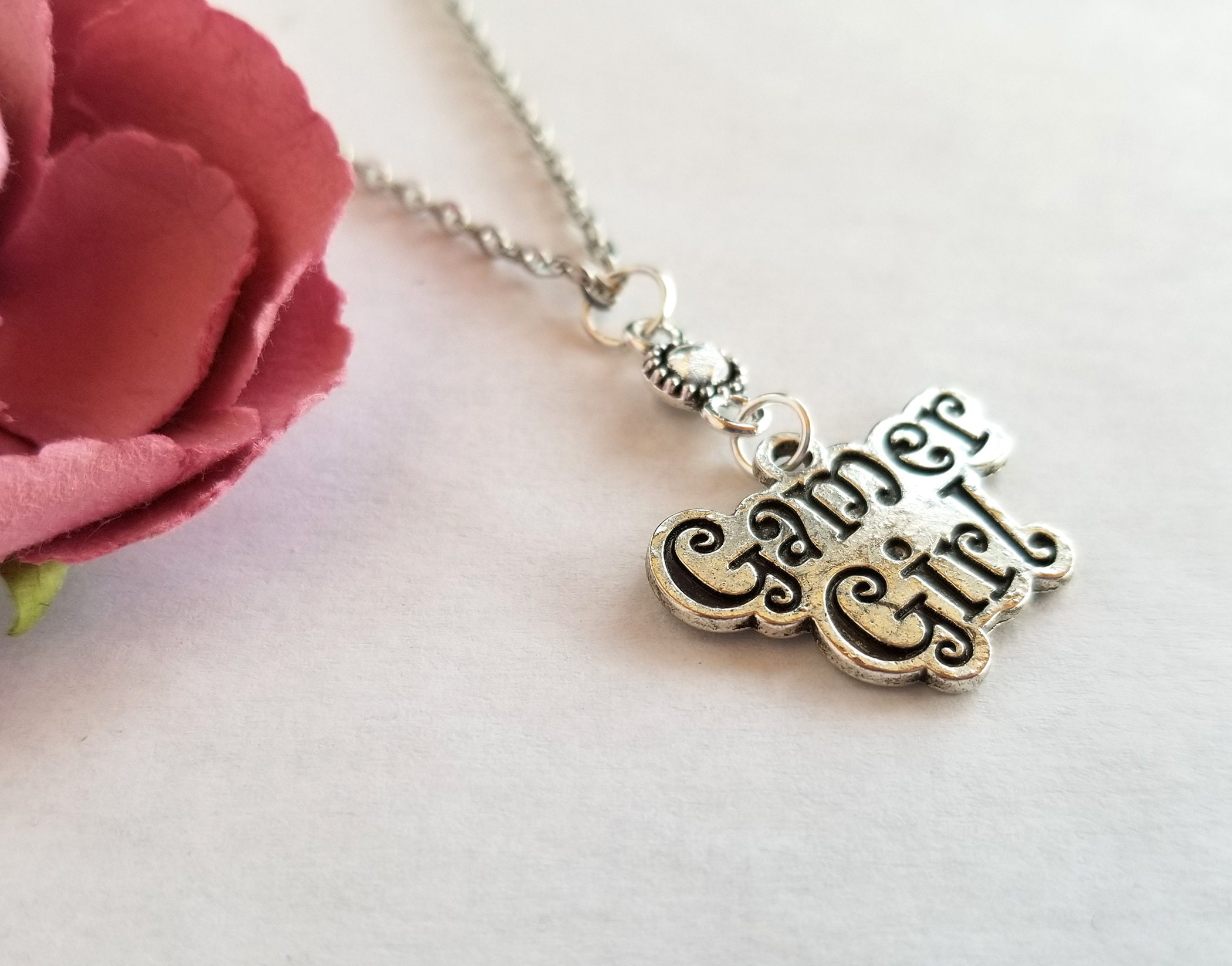Gamer Girl Necklace / Silver Necklace / Geek Necklace / Etsy