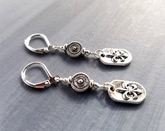 FLEUR DE LIS Earrings / Bead Earrings / New Orleans Earrings / French Quarter Earrings / Silver Earrings