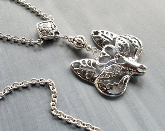 Silver Fox Necklace / Fox Necklace / Sweater Necklace / Long Necklace / Bohemian Necklace / Boho Necklace / Fox Jewelry / Fox Gift