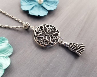 Tassel Necklace / Charm Necklace / Flower Necklace / Pendant / Victorian Necklace / Boho Necklace /  Valentines  Gift / Gift for Her