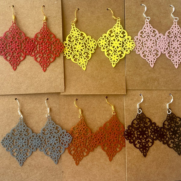 FREE SHIPPING ULTRA Lightweight Laser Filigree Cut Metal Earrings,  Hypo Allergenic, Drop Earring