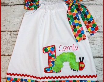Super Cute Caterpillar Birthday Pillowcase style dress name and age included
