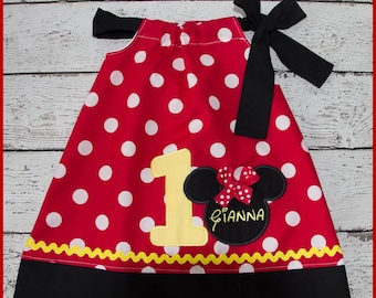 Minnie Mouse Birthday Pillowcase style dress name and age included