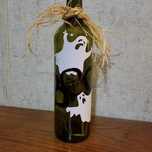 Halloween Wine Bottle Decoration with battery operated lights - Boo