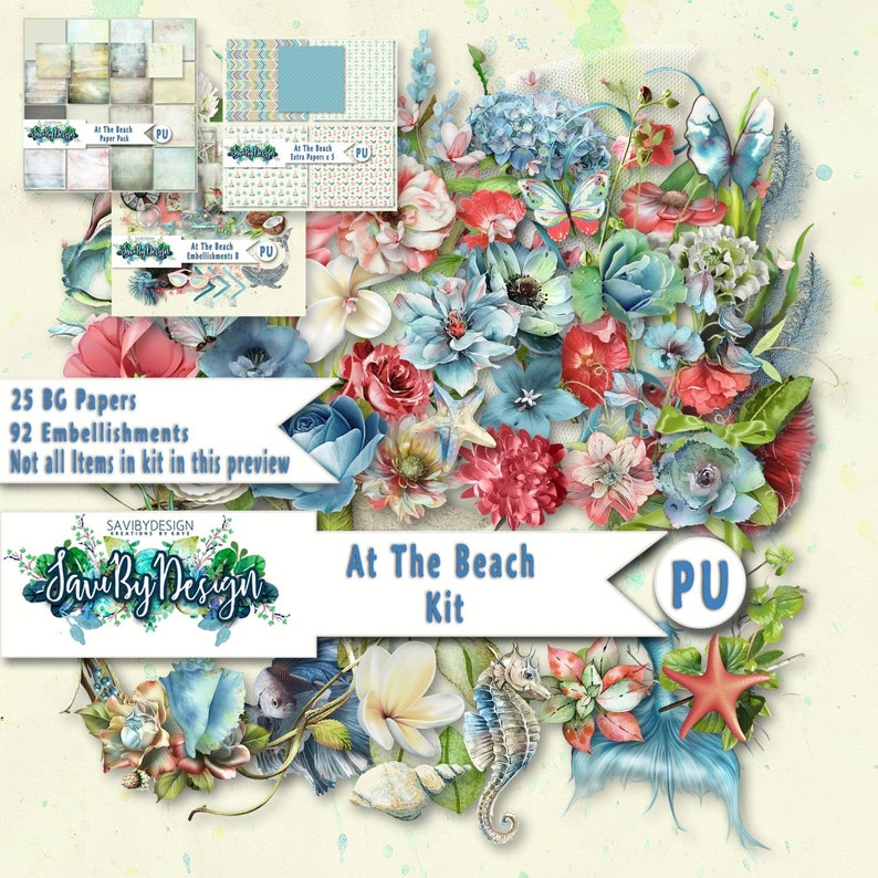 Digital Scrapbooking Kit AT THE BEACH Ocean Summer beach image 0