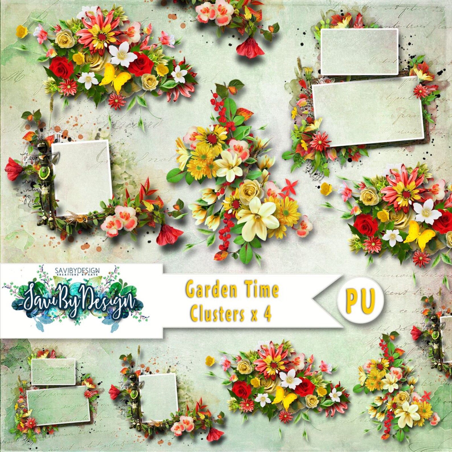 Digital Scrapbooking Clusters conjunto de 4 clusters de adorno Etsy