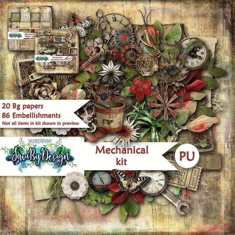 Digital Scrapbooking Kit MECHANICAL vintage feel generic image 0