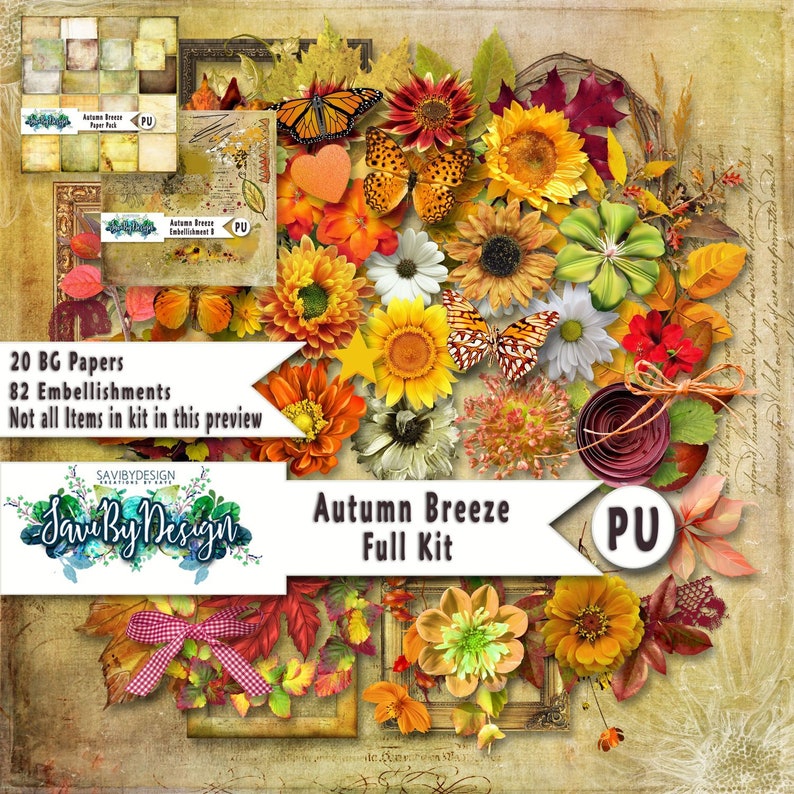 Digital Scrapbooking AUTUMN BREEZE kit full of flowers image 0