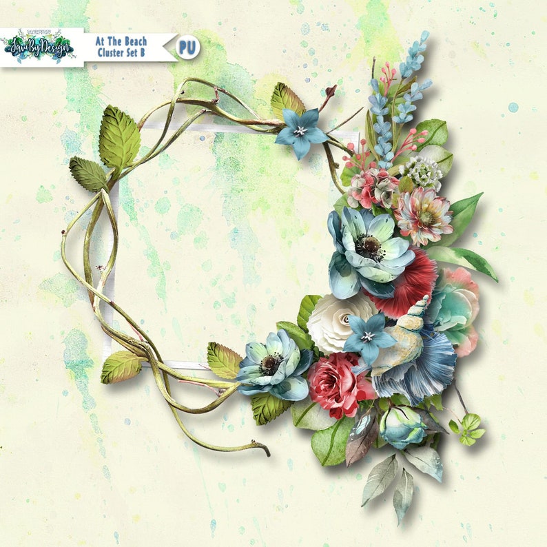 Digital Scrapbooking Clusters set of 4 AT THE BEACH set B Etsy