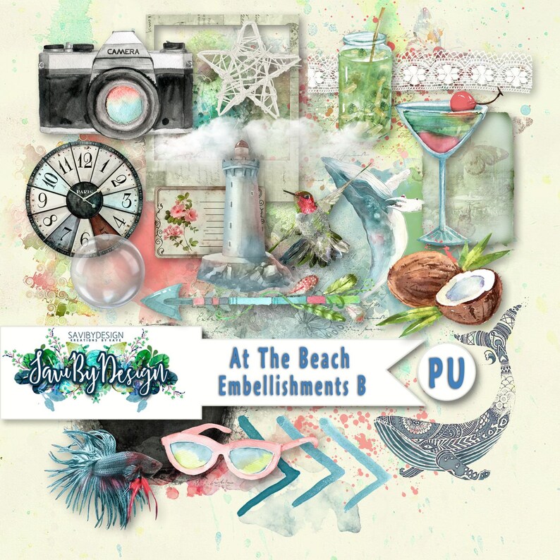 Digital Scrapbooking Kit AT THE BEACH Ocean Summer Beach Etsy