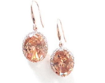 Rose Gold Champagne Earrings, Peach Earrings, Swarovski Crystal Earrings, Morganite Wedding Earrings, Bridal Earrings, Bridesmaid Earrings