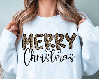 Leopard Print Buon Natale PNG, Buon Natale png, Natale PNG Digital Design, Download del design di sublimazione natalizia, Leopard Merry PNG
