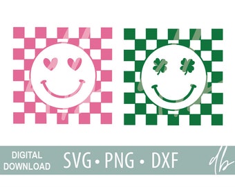 Smiley Face Bundle Digital Download SVG, Valentine Smiley Face SVG PNG, Smiley Face Shamrock Svg, Retro Smiley svg, Clover Smiley Face Svg