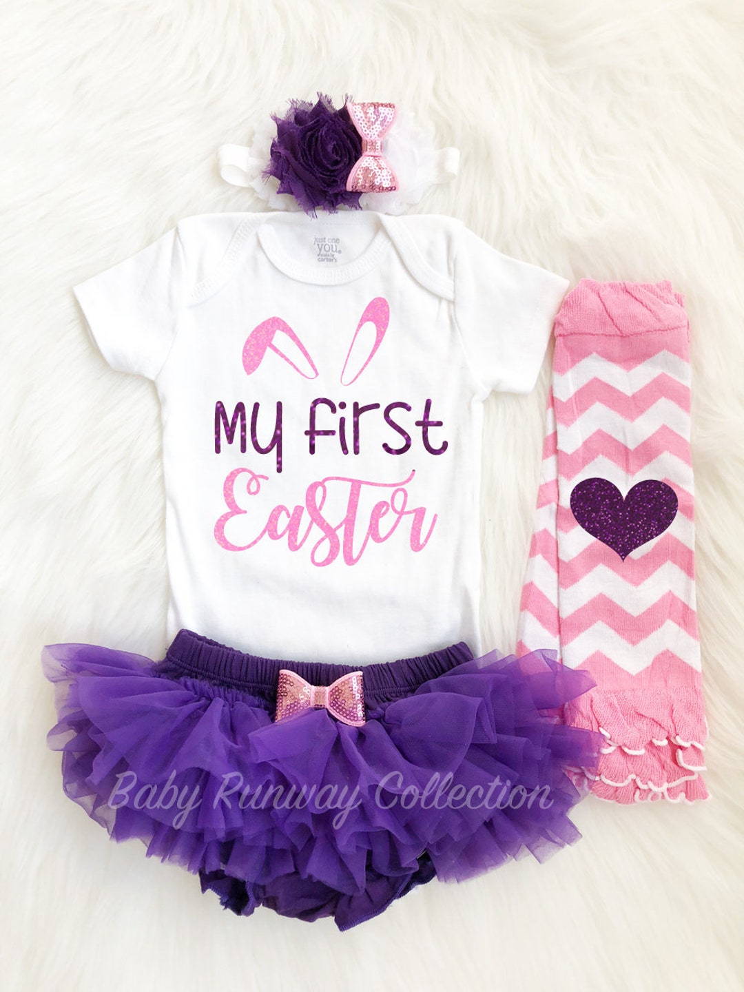 My First Easter Baby Girl Outfit Custom Bodysuit Optional Leg Warmers