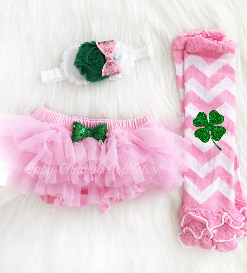 Leg Warmers Headband Bloomer First St Glitter St Patrick/'s Day Baby Girl Set Patrick/'s Day Outfit St Patrick/'s Day set Pink Green
