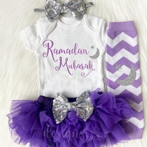 My First Ramadan Bodysuit - Little Girl Ramadan set - First Ramadan Outfit - Girl Ramadan Shirt - Optional Set - Purple & Silver Glitter