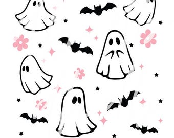 Cute Ghost SVG, Cute Halloween SVG, Halloween Seamless Pattern SVG, Retro Halloween svg, Spooky svg, svg for Cricut, Dxf Cameo Silhouette