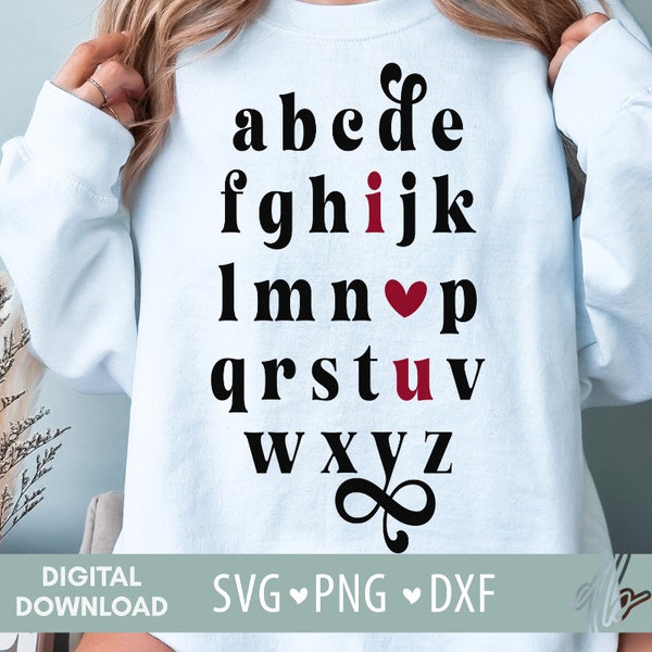 ABC I Love You Svg, Retro Alphabet I Love You, Valentine's Day Svg, Alphabet SVG, Cut file ABC I Love You, Cut File for Cricut