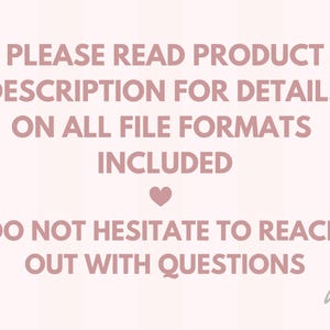 以下が含まれることがあります： 白い背景にピンクのハートと「PLEASE READ PRODUCT DESCRIPTION FOR DETAILS ON ALL FILE FORMATS INCLUDED DO NOT HESITATE TO REACH OUT WITH QUESTIONS」というテキストと手書きの署名「db」が重ねられています。