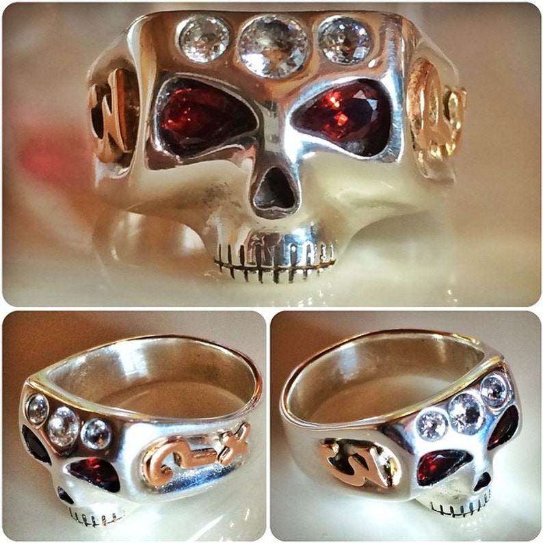 Johnny Depp Skull Ring with Golden Symbols & Stones | Etsy