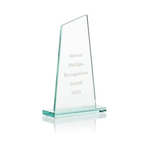 Personalised 8.5" Peak Glass Trophy - Engraved with your custom text - Jade Glass Award, Corporate Trophy Award - Company Awards Ceremony