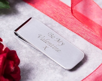 Personalised Valentine's Silver Satin Finish Money Clip