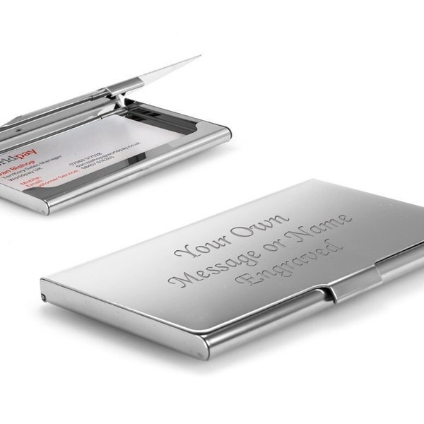 Personalised Chrome Business Card Holder - Engraved with any name or any custom text