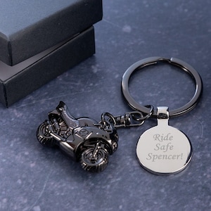 Personalised Black Chromed Motorbike Keyring/Keychain with box - Engraved
