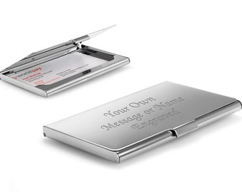 Personalised Chrome Business Card Holder - Engraved with any name or any custom text