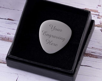 Personalised Silver Guitar Plectrum/Pick with Gift Box - Engraved 'Personal Picks' Enter Your Custom Text