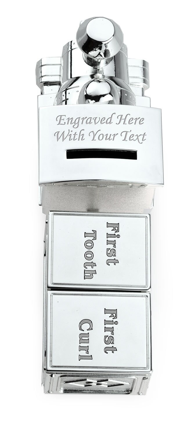 Personalised Silver Train Money Box With First Curl/tooth Etsy UK
