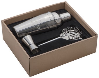 Personalised Stainless Steel Cocktail Shaker/Mixer Gift Set - Engraved with Your Custom Text