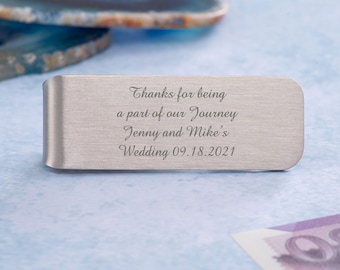 Personalised Silver Satin Finish Money Clip - Custom Engraved Cash Wallet - Metal Note Holder