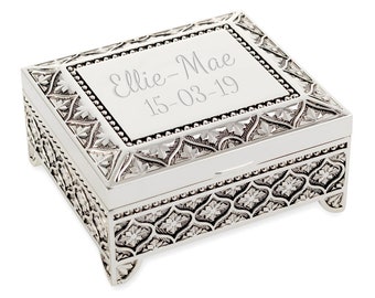 Personalised Beautiful Square Art Deco Floral Trinket/Jewellery Box - Engraved with your custom text