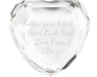 Personalised Glass Heart Crystal Paperweight - Engraved with your custom text