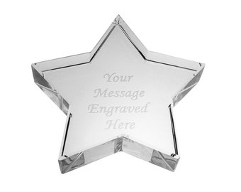 Personalised Glass Star Paperweight - Engraved with your custom text