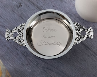 Personalized Engraved Quaich - Engrave Quaich Gift in English Pewter for wedding - Celtic wedding gift - Chrome Plated Quaich, Scottish Gift