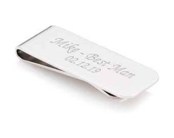 Personalised Luxurious Money Clip, Silver Mirror Finish with Presentation Box - Engraved with Your Custom Text