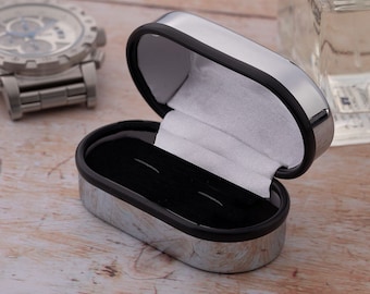 Personalised Chrome Luxury Cufflink Case / Box - Engraved with Your Custom Text