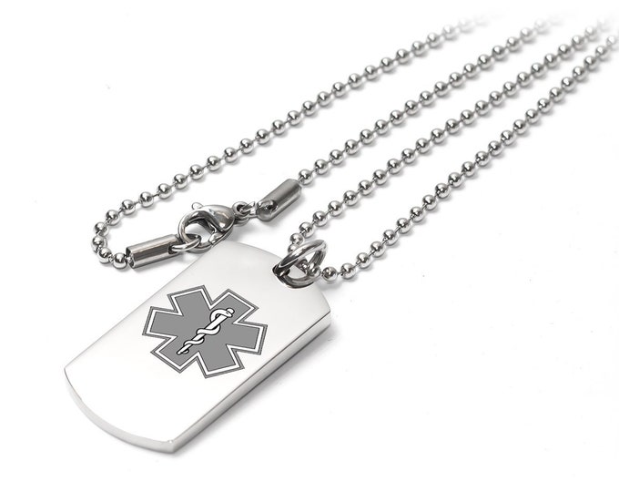 Personalised Medical Alert Tag Custom Necklace for Men Women Engraved ...