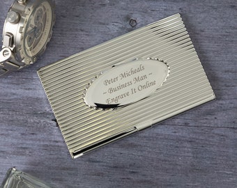 Personalised Silver Plated Ribbed Business/Credit Card Holder