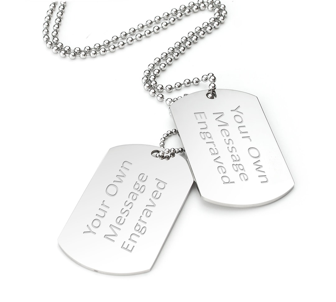 Personalised Double Dog Tag Identity Necklace Engraved With Any Text