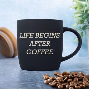 Personalised 300ml Matt Black Ceramic Mug | Custom Coffee Cup | Laser Engraved Any Text