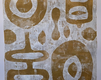 Arte de parede abstrata em monotipia – Modernismo de Meados do Século, assinada (18x24) Brutalista "Ojai"